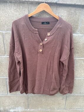 Waffle Henley Pullover Sweatshirt - Brown